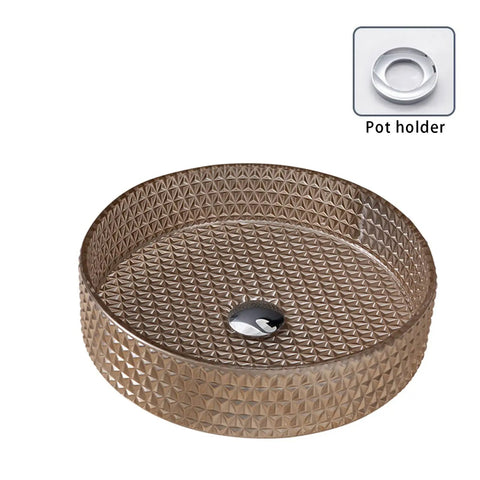 USZWBY Bathroom Vessel Sink, Tempered Glass Vessel Sink artistic pot holder with unique textured design and drainage hole.