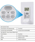 In Wall Timer Switch for Lights and Fans, 7 Day Programmable Digital Timer with display and control buttons, ETL Listed.