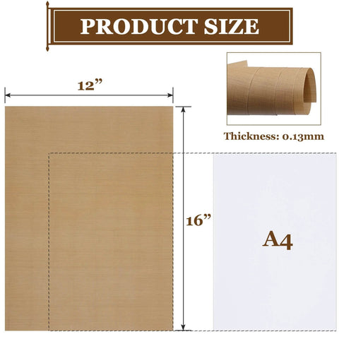 Product size diagram showing 12x16 inch Teflon sheet with 0.13mm thickness. Part of 20 Pack Teflon Sheets For Heat Press And Ironing.