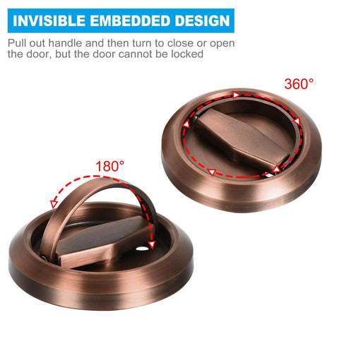 Red Bronze 4.9mm Round Recessed Pull Handle Knob with 180 and 360-degree rotation, slick concealed pull for sliding doors and drawers