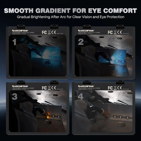 Smart Auto Shade Welding Helmet With 180 Degree Panoramic View True Color Lens showing smooth gradient modes in use