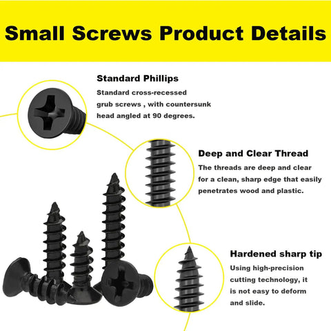 Wood Screws Assortment Kit With 600 Pieces Self Tapping Phillips Drive Flat Head Carbon Steel Black Screws Product Details