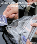 Hella Rugged Outdoor Ev Charger Cover For Electric Vehicles Offering Secure Magnetic And Suction Mount Zero Leakage Weather Armor Against Snow Rain Scorching Sun And Street Dust, showing suction cup and magnetic stripe installation.