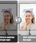 Comparison of makeup application before and after using Portable Rechargeable LED Vanity Lights With Touch Control And Three Brightness Levels.