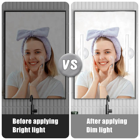Comparison of makeup application before and after using Portable Rechargeable LED Vanity Lights With Touch Control And Three Brightness Levels.