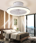 Remote Control Bladeless Ceiling Fan With Lights, 18.5 Inch Low Profile installed in a bedroom with modern decor.