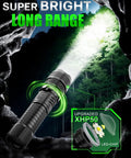 Ultra Bright LED Flashlight That Lights Up The Night With A Rechargeable Battery And Zoomable Beam 5 Modes Waterproof Tactical Light shining in forest