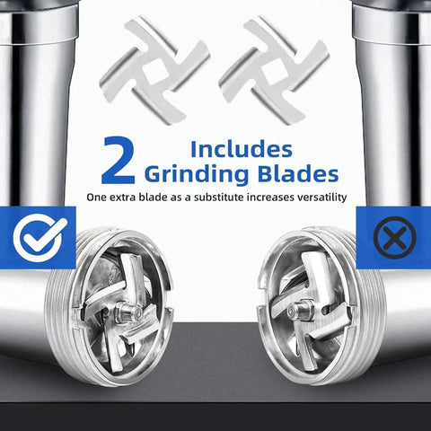 Includes two grinding blades for Heavy Duty Electric Meat Grinder Crushing Tough Cuts Up To Five Pounds A Minute Powered By Pure Copper Motor.