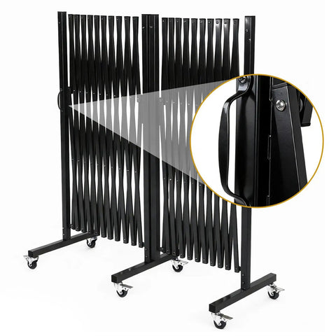 Heavy Duty Expandable Safety Barrier With Smooth Rolling Casters And Flexible Scissor Panels for roads and events, showcasing foldable design.