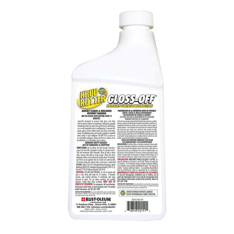 Close-up of Prepaint Surface Prep Cleaner For Cabinets Trim Doors And Furniture No Sanding Needed Removes Dirt Grease And Gloss For Superior Paint Adhesion 32 Oz Deglosser bottle showing label details