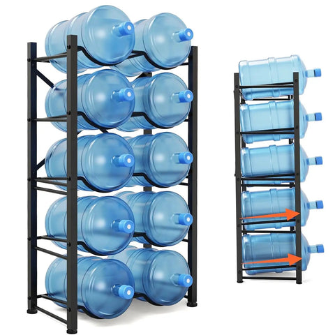 Heavy Duty 5 Gallon Water Jug Rack No Nonsense Detachable 5 Tier Double Row Stand That Holds 10 Bottles Durable Cast Iron