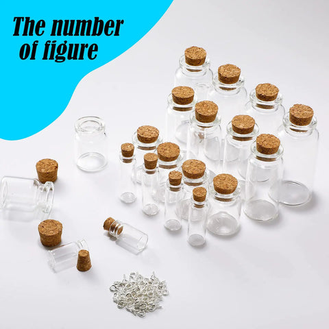 Rad Craft Supply Set Featuring 45 Mini Glass Potion Bottles With Tight Cork Stoppers And Durable Eye Hooks, assorted sizes and corks.