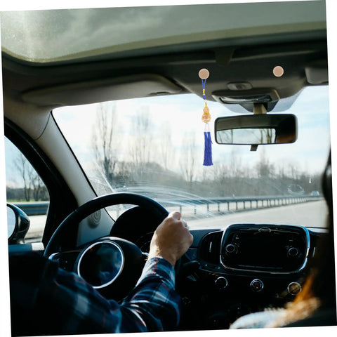 Interior of a car showing view from front seat with snap rivets from Headliner Repair Kit For Cars With Snap Roof Rivets, Easy Interior Ceiling Fix And Quick Installation For Detached Roof Repair, Compatible With A Wide Range Of Vehicle Models, DIY Friendly visible on ceiling.