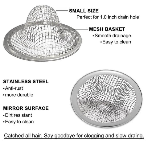 Two Pack 1.0 Inch Drain Strainer Mesh Basket For Sink Hair Catcher Stainless Steel with anti-rust, easy clean design