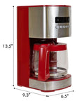 Red 12 Cup Programmable Drip Coffee Maker With Auto Shut Off And Glass Carafe, Regular Or Bold Brews, Large Water Reservoir