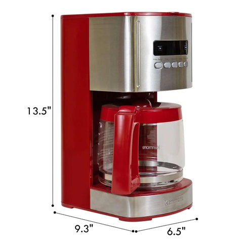 Red 12 Cup Programmable Drip Coffee Maker With Auto Shut Off And Glass Carafe, Regular Or Bold Brews, Large Water Reservoir
