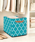 Moroccan Tile Foldable Storage Cube With Slick Reinforced Handles For Clothes And Linens Heavy Duty Waterproof Closet Organizer 13 Inch Shelf Bin For A Total Clean Sweep in closet with sweaters.