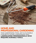 Heavy Duty Stainless Steel Garden Tool Set With Spade And Combination Hoe Fork Ergonomic Non Slip Handles For Digging Planting And Weeding Rust Resistant And Durable The Go To Workhorse For All Season Garden Tasks on wooden surface