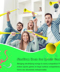 Group cheering with 24 Inch Collapsible Stadium Horn for Loud Crowd Cheering, ABS Air Horn Noise Maker, bright yellow horns