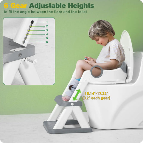 No Drama Toddler Potty Training Seat With Built In Step Stool Two In One Tot Ready Bathroom Combo For Kids Six Level Adjustable Height Rock Solid Anti Slip Base Smooth Transition Grey