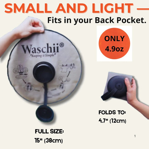 No Sweat Pocket Size Manual Travel Clothes Washer For Camping And Vanlife Lightweight Portable Mini Hand Wash Kit Eco Friendly Essentials Gear Clean Up Pack Light Wash Anywhere, 15 inches diameter.