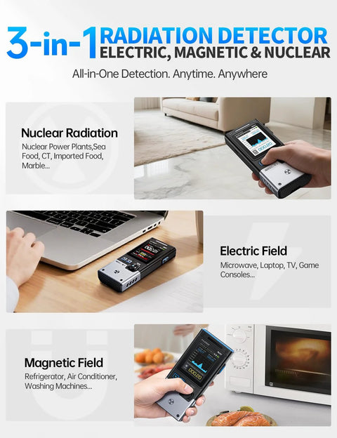FNRSI GC-03 Geiger counter 3-in-1 radiation detector with color screen for NR/EMF/EF monitoring.