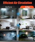 Visual comparison of airflow efficiency before and after using the Beefy 8 Inch Wall Mount Exhaust Fan With Speed Controller Delivers 700 CFM At Up To 2600 RPM For Kitchen Bathroom Garage Attic Basement Workshop And Smoke Room Includes Damper And Durable Metal Ventilation in various rooms.
