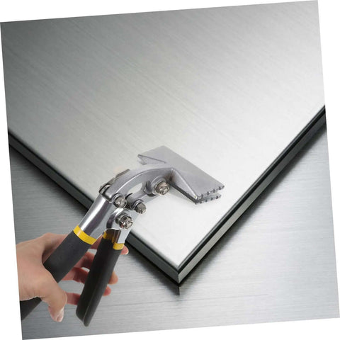 3 Inch Hand Seamer Tool for Sheet Metal Bending and Seaming in use on a flat metal sheet, highlighting straight jaw design