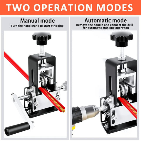 Manual Wire Stripping Machine For 1 To 23 Mm Copper Wire, Drill Powered And Hand Crank Dual Drive, Easy Strip Tool showing two modes