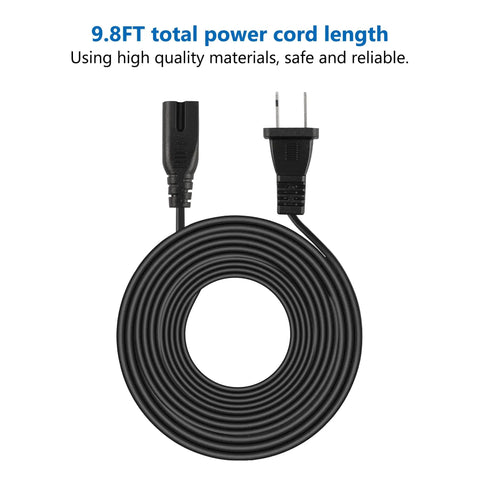 Nine Point Eight Foot Sewing Machine Power Cord 2 Prong Cable for Home Sewing Machines Tough As Nails ABS PC Wire, coiled