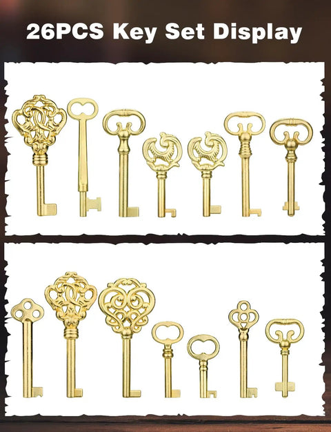 26 Key Universal Skeleton Key Set For Antique Dresser Cabinets And Old Timey Style Furniture Replacement Keys Display
