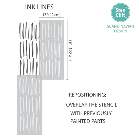 DIY Friendly Ink Lines Geometric Wall Stencil Set 2 Pack 17x39 Inches For Easy Accent Walls repositioning diagram
