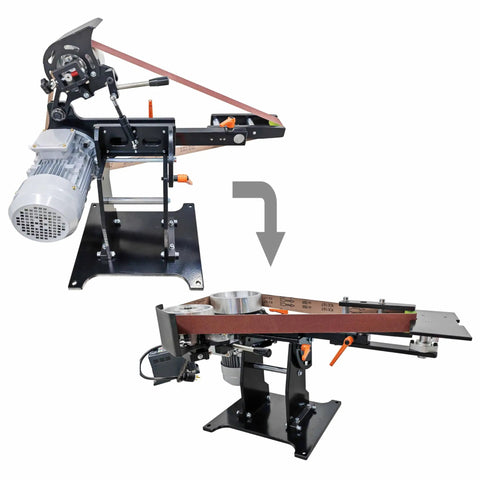Heavy Duty Belt Sander With Variable Speed And Flip Orientations Includes Full Set Of Coarse To Fine Grit Bands Plus Grinding Discs.