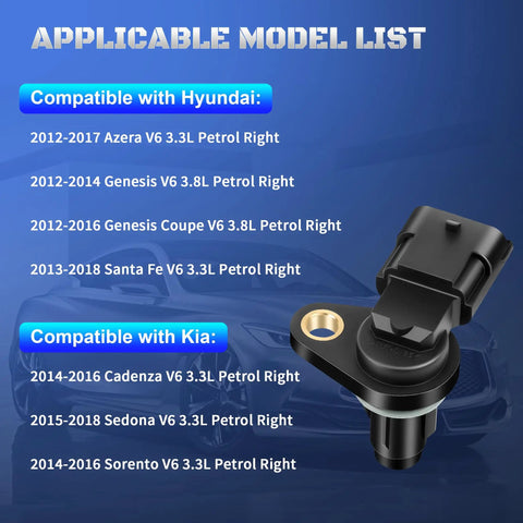 Drop In Camshaft Position Sensor For Hyundai Santa Fe 3.3L Azera 3.3L Genesis Coupe 3.8L Kia Sedona 3.3L V6 2015 To 2018 Sorento 2014 To 2016 Fits 393183C500 Replacement PC946, black right sensor
