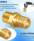 RV Water Heater Backflow Preventer With 1/2 In NPT Double Male Threads Lead Free Brass Check Valve For Safe Potable Water In RVs Campers Motorhomes And Trailers NSF Compliant, front and side view
