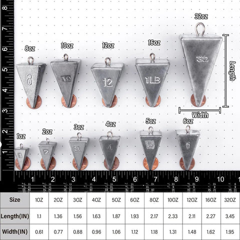 Heavy Duty Pyramid Sinker Fishing Weights Lead Sinker For Saltwater And Freshwater Anti Corrosion Design Size Chart 1oz to 32oz