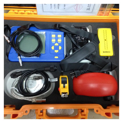 Straight Up Wall Scanner With Dead On Depth Detection For Wooden Studs Electrical Pipes And Concrete Rebar Cover Thickness Meter in a protective case with tools.
