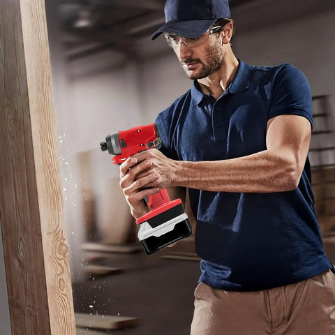 Person using 18V To 12V Battery Adapter Converter For Power Tools Lets You Run 12V Tools On 18V Lithium Batteries And Extend Run Time with drill