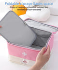 Open Grab And Go Travel Medicine Bag Organizer For First Aid Kits Empty Medical Bag For Home Travel Camping Car Hiking And Outdoor Emergencies Spacious 10.6 By 7.9 By 7.5 Inch Pink Gear Case showing compartments