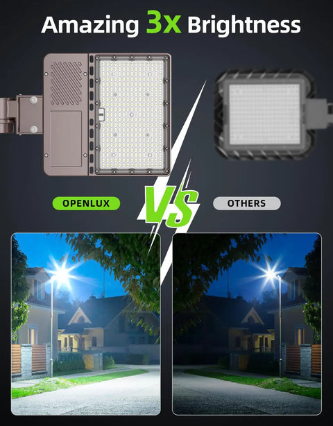 Comparison of UL Listed LED Parking Lot Light 150W With Photocell And 22500 Lumens Heavy Hitter vs standard light at night