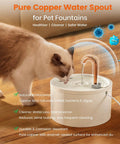 Ceramic Cat Water Fountain for Busy Cats with 2.1L capacity and copper spout, non-toxic plastic-free design with cat drinking indoors
