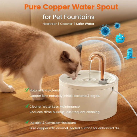 Ceramic Cat Water Fountain for Busy Cats with 2.1L capacity and copper spout, non-toxic plastic-free design with cat drinking indoors