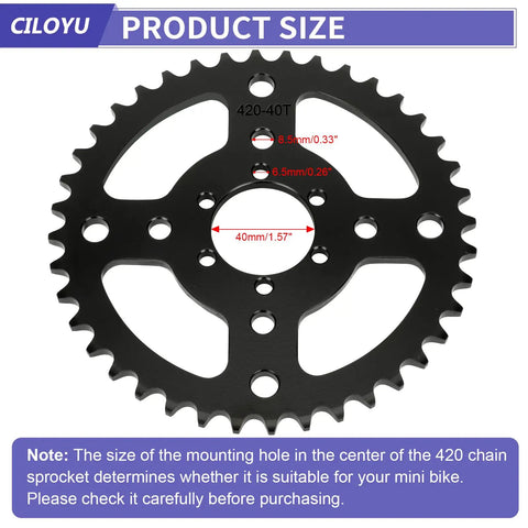 40T 40mm 420 Chain Mini Bike Sprocket Replacement Kit with measurement details for Predator 212cc Coleman BT200X CT200U