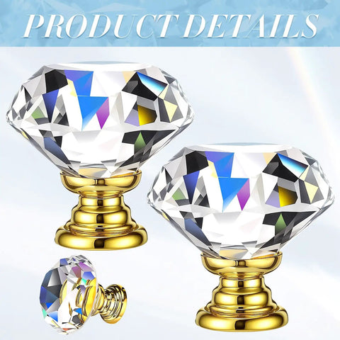 Crystal Drawer Knobs 30mm Diamond Glass Cabinet Pulls With Screws 30 Piece Gold Clear Hardware Set