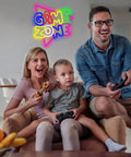 Family playing video games with Dope Gaming Neon Sign For Teen Room USB Powered LED Neon Lights in background
