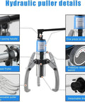 Heavy Duty Forged Steel Hydraulic Gear Puller Featuring Quick Swap Two Or Three Jaws Bearing Separator showing oil cylinder and replaceable claw design.