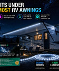 12V RV Awning Lights DIY Kit With 20 Foot RGB LED Strip, V2.1 Upgrade, illuminated RV setup at night