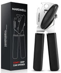 Easy Turn Manual Can Opener With Comfy Grip From Marswell, Magnetic Lid Lifter And Smooth Cutting Handheld Opener For Seniors And Arthritis Sufferers, No Sweat Grip, Heavy Duty Kitchen Tool Black with box