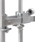 Detail of Top Shelf Double Gate Latch for Chain Link Fences with a combination lock and heavy duty metal construction.