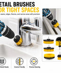 Tough As Nails 21v Cordless Drill Driver Kit With Two Batteries And Five Cleaning Brushes in use for detailed cleaning.
